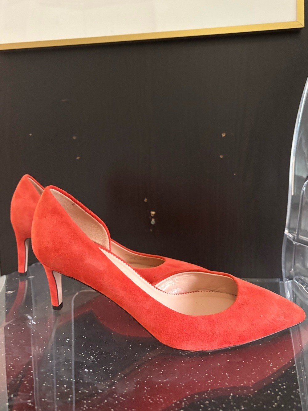J. Crew Orange Suede Pointed-Toe Mid-Heel Pumps